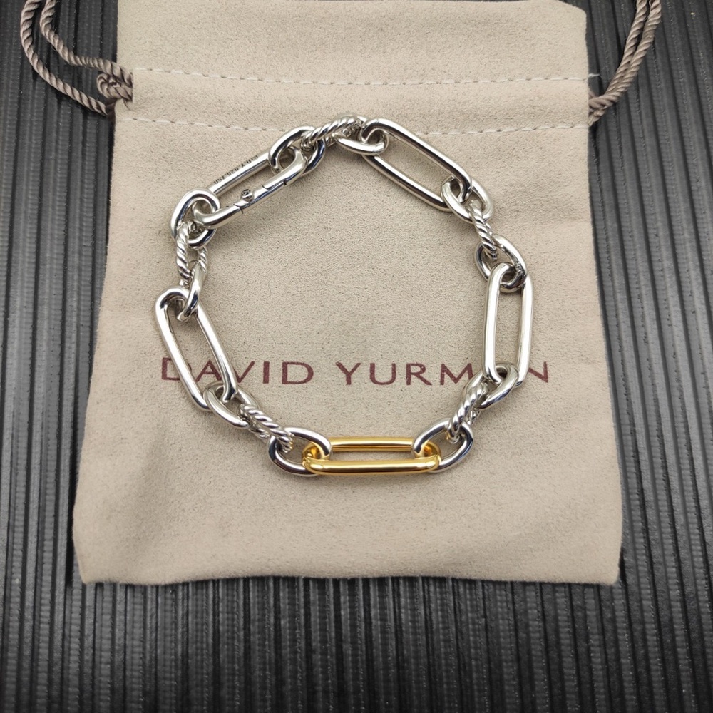 David Yurman Two-Tone Cable Link Bracelet — Silver with Gold Accent